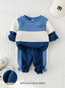 Cozy Pixies 2pcs Baby Boy Knit Soft Crew Neck Long Sleeve Pullover Sweatshirt And Elastic Waist Cuffed Pants Set Fall Winter - Multicolor - View 3