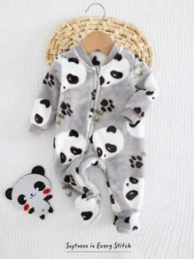 Cozy Pixies Cute Grey Baby Pajamas With Panda Print And Long Sleeves For Newborns Fall Winter - Grey - View 6