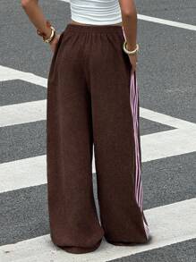 Muchica Brown Pants Women's Casual Colorblock Striped Wide Leg Pants Y2k
