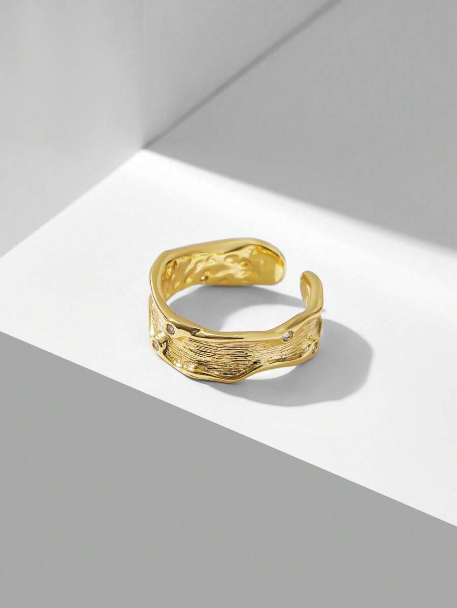 MOTF PREMIUM 18K镀金不对称开口戒指 - 金黃色 - 查看 2