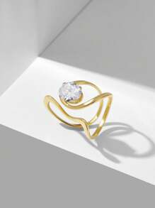 MOTF PREMIUM 18K镀金优雅几何开口戒指 - 金色 - 查看 5