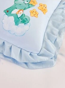 SHEIN X Care Bears 3pc Cute Cartoon Bear & Rainbow Print Ruffle Trim Bedding Set,Suitable For Single Bed/Double Bed/Queen Bed/King Bed, Dormitory/Home - Blue - View 7