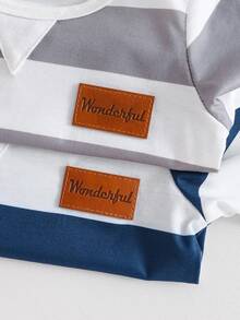 SHEIN Playful Pals 2 Stücke Baby Jungen Lässig Grau & Blau gestreifte bequeme Rundhals Langarm T-Shirts, geeignet für den täglichen Gebrauch, Zuhause, Sport, Frühling/Herbst