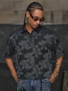 AXEPEAK Camicia polo da uomo in tessuto effetto jeans con taglio, con ricamo applicato personalizzato - Multicolore - Visualizzare 5