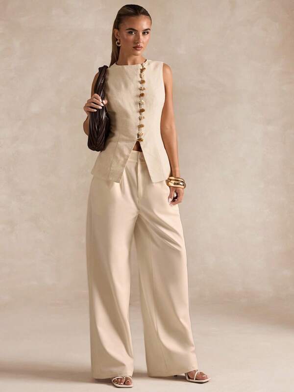 SHEIN BAE Women's Solid Color Minimalist Casual Sleeveless Blazer