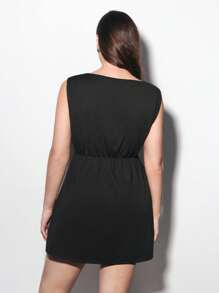 Maija Plus Size Women Casual Asymmetrical Hem Knot Design Backless Midi Dress - Black - View 2