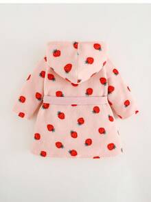 Cozy Pixies كارديجان مبطن بأكمام طويلة مع كابوشون بنمط الفراولة للبنات الصغار، للخريف والشتاء