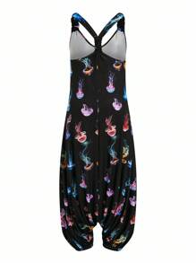 Sweetra Plus Size Women's Loose Fit Jellyfish Print Jumpsuit - Multicolor - View 2