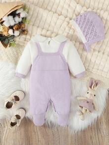 SHEIN Vintaside Kids 女婴针织毛衣，长袖翻领连体衣，连裤袜，秋冬季舒适穿着。粉色和杏色可选，优雅百搭的设计，刺绣卡通图案，适合日常穿着、室内、户外和旅行。 - 彩色 - 查看 2