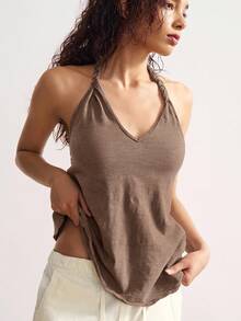 Bohemela Women's Casual Solid Color Knit Loose Fit Tank Top - Brown - View 6