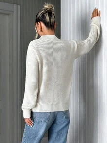 SHEIN Tall Áo len dệt kim màu trơn cỡ lớn cho nữ - Màu be - Xem 2