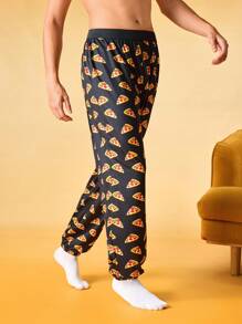 Mens Funny Cute Cartoon All Over Print Sleep Pants Long Loungewear Bottoms With Slight Stretch Fabric, Fall, Winter