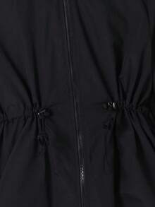 青少年女孩秋冬长袖休闲连帽宽松口袋毛绒长袖外套，适合日常穿着和休闲场合 - 黑色 - 查看 3