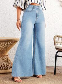 Breezaya Quần jean ống rộng dáng rộng có túi cho nữ - Rửa nhẹ - Xem 4