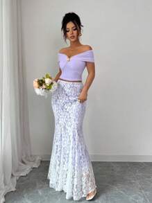 Elenzga New Elegant White Lace Skirt, High-Waist Slim-Fit A-Line Mermaid Hem Design, Sophisticated Style, Spring/Summer