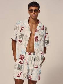 Musero 宽松短袖纽扣衬衫印花上衣，仅限春夏假日海滩泳池边穿着 - 彩色 - 查看 1