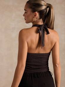 SHEIN BAE Women's Sexy Solid Color Backless Halter Top, Summer - Coffee Brown - View 2
