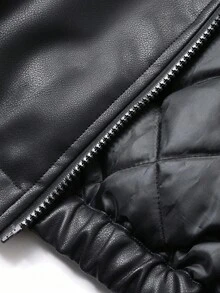 DAZY Teen Boy Padded Coat, Fall Leather Jacket - Black - View 10