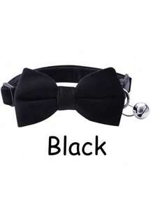 1pc Adjustable Suede Velvet Cat Collar With Bow & Bell - Soft Kitten Collars For Pets, Decorative Floral Choker Necklace Style Accessories
