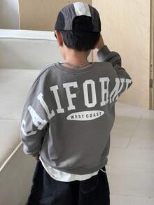 SHEIN 1pc Young Boys Casual College Style Comfortable Fashion Minimalist Loose Fit Practical Versatile Big Letter Graphic Thick Sweatshirt, Suitable For Daily Wear, School, Outings, Sports, Autumn/Winter Winter Autumn Fall