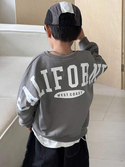 SHEIN 1pc Young Boys Casual College Style Comfortable Fashion Minimalist Loose Fit Practical Versatile Big Letter Graphic Thick Sweatshirt, Suitable For Daily Wear, School, Outings, Sports, Autumn/Winter Winter Autumn Fall