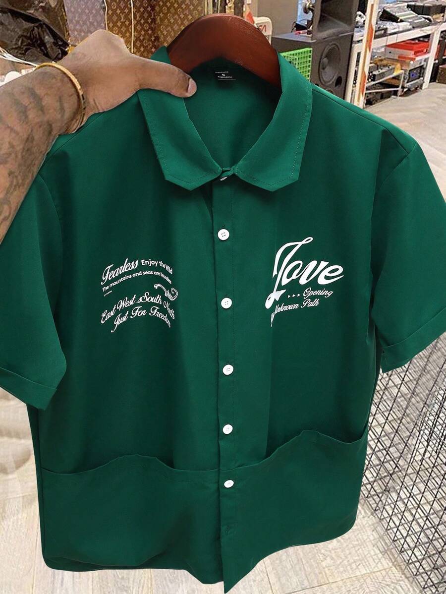 Manfinity Roghcode Áo sơ mi nam tay ngắn thời trang đi làm thường ngày, thiết kế túi, phong cách và thiết thực, dáng rộng, đa năng, thích hợp cho việc đi làm hàng ngày, hoạt động ngoài trời, trường học, quà tặng ngày lễ Áo sơ mi nam màu xanh lá cây Áo sơ mi nam tay ngắn Áo sơ mi nam dáng hộp Áo sơ mi nam mặc đường phố Áo sơ mi xanh lá cây có túi Áo sơ mi nam tay ngắn Áo sơ mi nam mặc đường phố Áo sơ mi họa tiết Áo sơ mi in - màu xanh lá - Xem 1