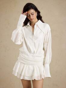 Briarwyn Đầm dài tay thanh lịch xếp ly phía trước màu trơn dành cho nữ - trắng - Xem 8