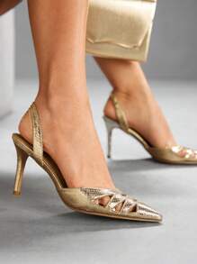 CUCCOO SZL 尖头高跟鞋时尚百搭女士休闲高跟鞋 - 金色 - 查看 8