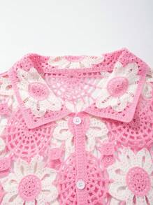 ROMWE MEN Street Life Men's Colorblock Water-Soluble Short Sleeve Casual Cardigan - Pink - View 3