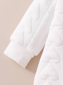 女婴冬季绗缝心形图案长袖连体衣（带帽子）连体睡衣套装 - 紅白色 - 查看 7