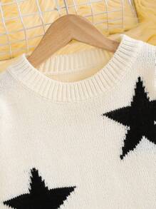 2 件套青少年女童毛衣套装，黑色星星提花针织套头衫搭配阔腿裤，舒适亲肤，春秋季时尚穿搭，适合居家穿着或送礼 - 杏色 - 查看 6