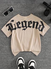 SHEIN 1pc Young Boys Summer Casual Street Graffiti Letters Versatile Pattern Loose Short-Sleeved Knitted T-Shirt,Suitable For School,Daily Vacation & Travel - Apricot - View 2