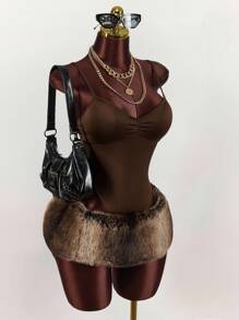 Amplova 女士纯色荷叶边吊带背心连体裤和蓬松迷你裙性感两件套 - 彩色 - 查看 4