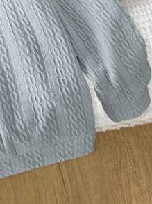 Genkimix Kids Young Girl Casual Long Sleeve Textured Fabric Embroidered Heart Polo Neck Sweatshirt - Grey - View 3