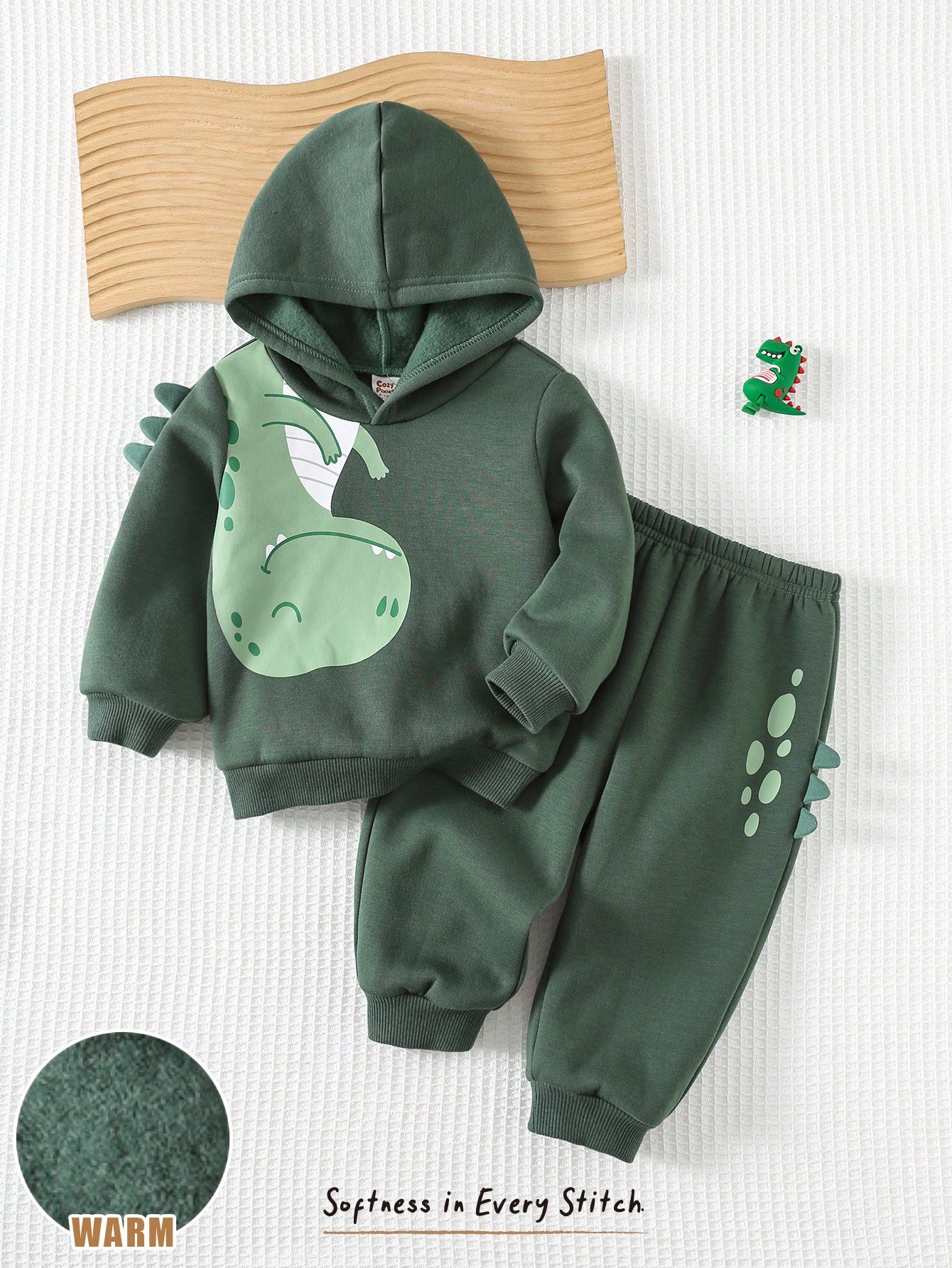 طقم هودي وبنطلون جوغر برسم ديناصور للأطفال (قطعتان...