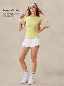 OutZeal Women Sweat Wicking Tummy Control Soft Tight T-Shirt Sports Tee Running Tennis Gym Workout Tops - Yellow - View 3