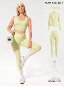 GLOWMODE FeatherFit™ Bra Olahraga Panjang dengan Tali Silang, Dukungan Ringan untuk Yoga, Pilates, Studio, Gym, dan Penggunaan Sehari-hari - Butter Yellow - View 7