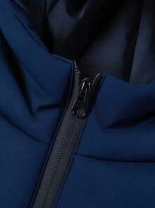 SHEIN Vacaura 青少年男孩户外运动保暖简约拉链纯色防尘海军蓝棉服外套