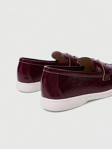 Sleekvia Sapatos femininos de bico fino com decoração em estrela de metal e salto baixo - Borgonha - Ver 6