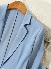Airaco 女士缺口领浅蓝色西装外套+腰带短裤时尚套装 - 藍色 - 查看 4