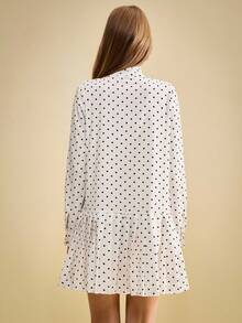 Muvela Váy ngắn xếp nếp họa tiết chấm bi cổ điển dành cho nữ, phong cách thanh lịch thích hợp cho tiệc trà chiều, đi chơi đêm, tụ tập bạn bè, sang trọng - trắng - Xem 9