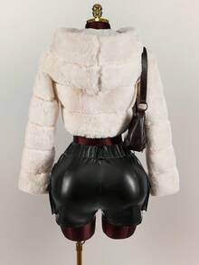 Amplova Women's Solid Color Cropped Hooded Faux Fur Jacket, Winter Faux Fur Coat,Fall - White - View 2