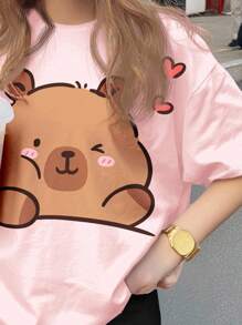SHEIN 2 件套青少年女孩休闲简约短袖 T 恤和短裤套装，夏季 - 彩色 - 查看 4