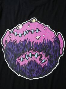 MADBALLS X SHEIN 男士卡通图案黑色圆领短袖T恤 - 黑色 - 查看 5