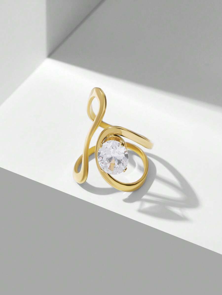 MOTF PREMIUM 18K镀金优雅几何开口戒指 - 金色 - 查看 2