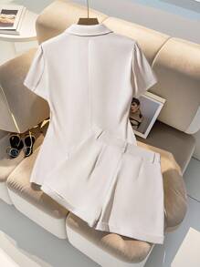 Franclia Conjunto de traje sin mangas con solapa para mujer - Albaricoque - Ver 2