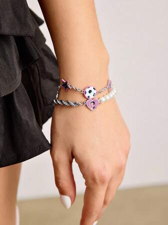 Betty Boop | ROMWE Bracelet chaîne avec motif mignon de football et de cœur pailleté