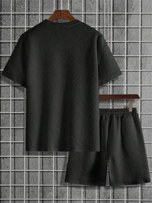 Manfinity Homme Bộ áo thun và quần short họa tiết trơn màu dành cho nam, trang phục ấm áp - màu đen - Xem 3