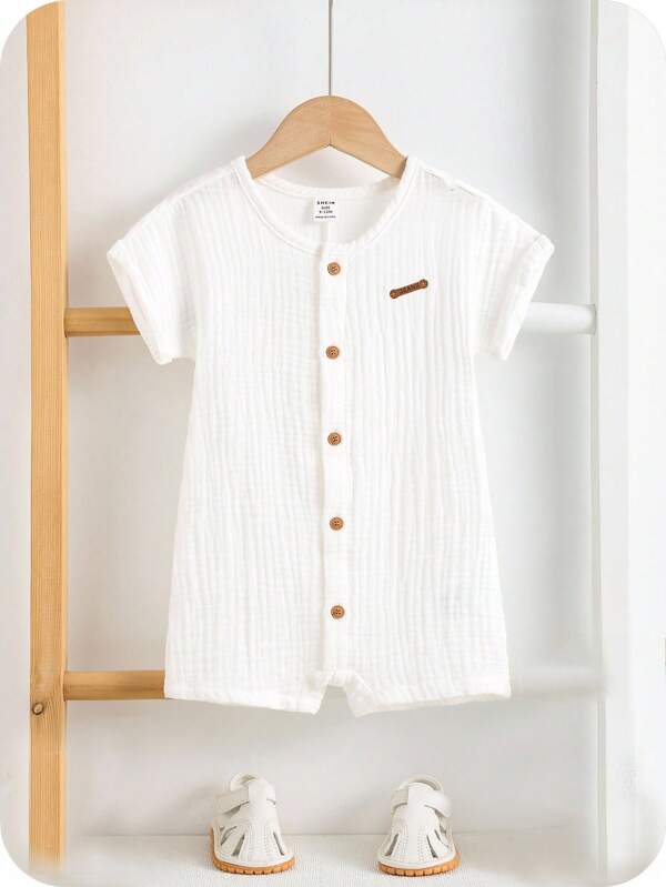 SHEIN 新生男婴休闲纯色短袖连体衣+短裤，夏季