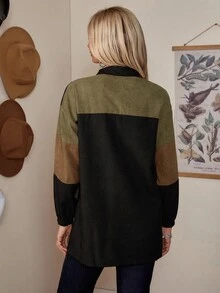 LanaWest 拼色落肩袖燈芯絨大衣 - 彩色 - 查看 2